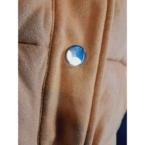 Express Faux Suede Tan Puffer Vest Zip Sample Size Mens Small Womens Large - Picture 12 of 15
